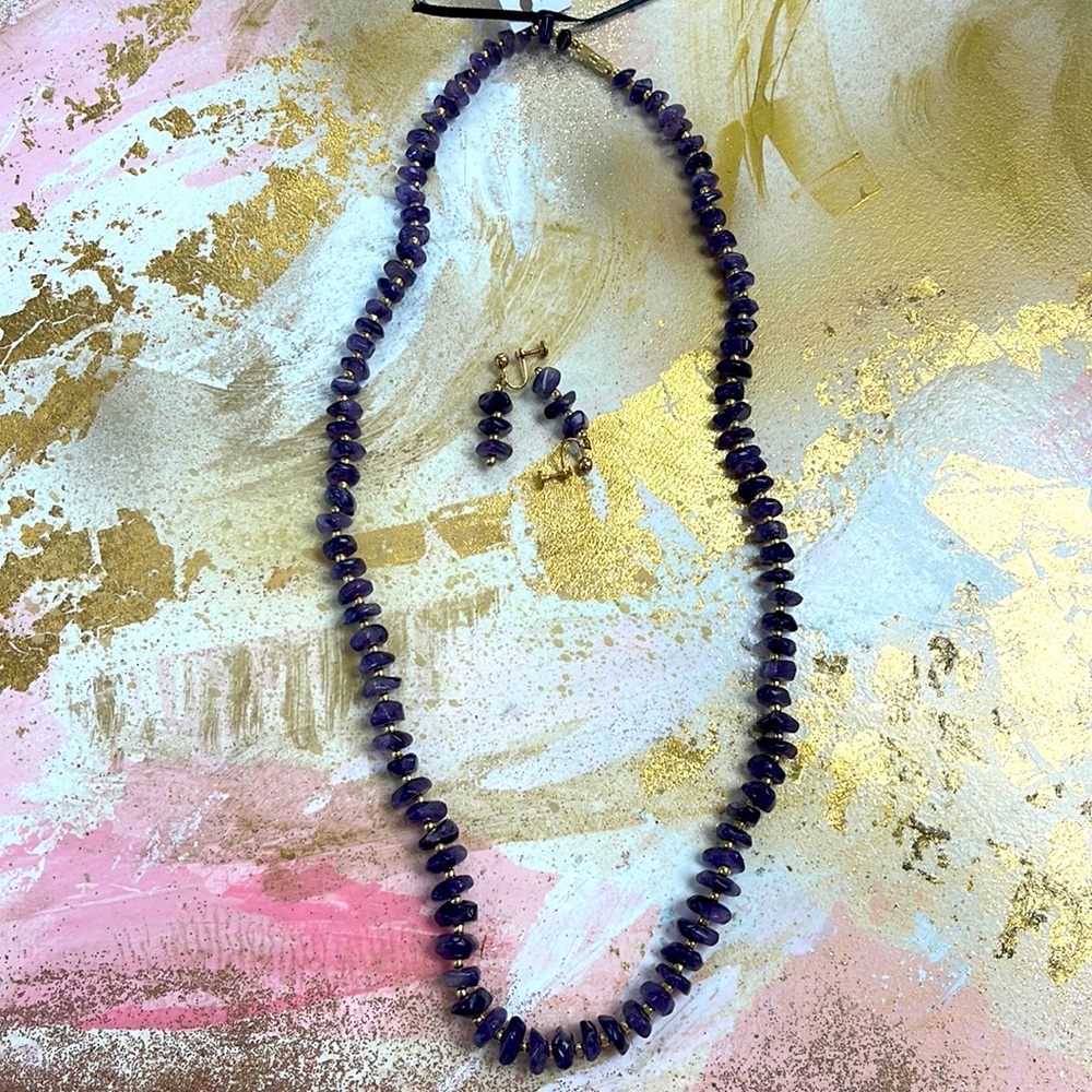 Real amethyst necklace and earrings set